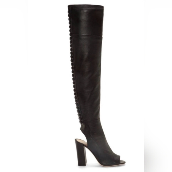 VC John Camuto Black Lamb leather OTK Thigh high Cut out Punk Sexy Boots S.7.5 - Picture 1 of 15